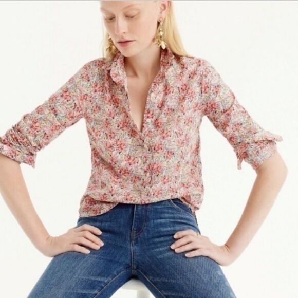 J Crew Liberty Floral Popover Shirt Swirling Petals - Picture 8 of 8